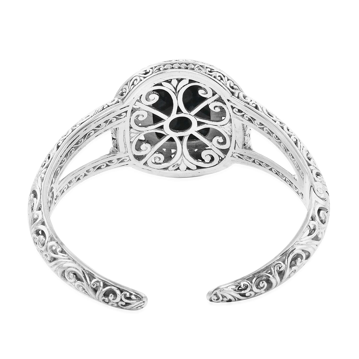 Royal Bali Collection- Neon Apatite Cuff Bangle (Size 7.5) in Sterling Silver 32.36 Ct, Silver Wt 51.92 Gms