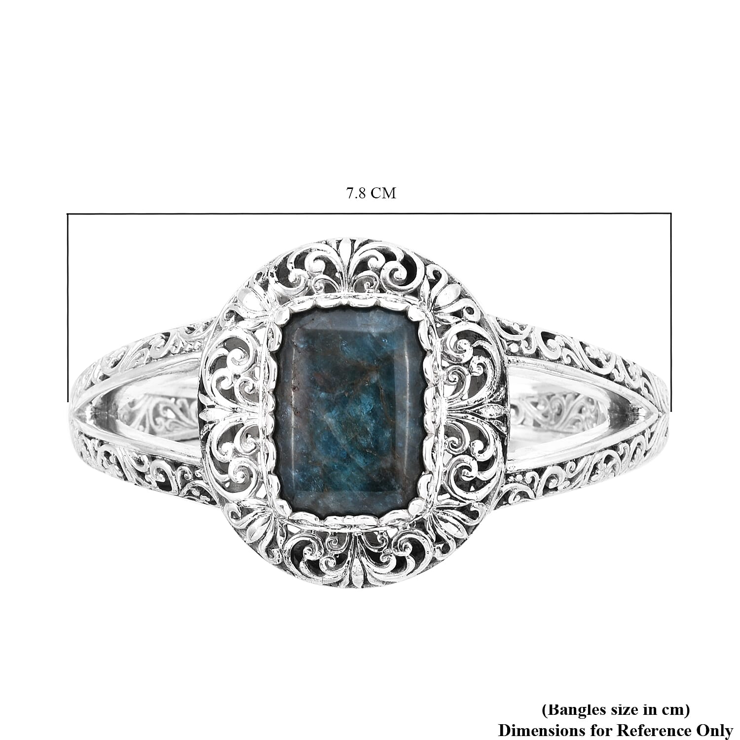 Royal Bali Collection- Neon Apatite Cuff Bangle (Size 7.5) in Sterling Silver 32.36 Ct, Silver Wt 51.92 Gms