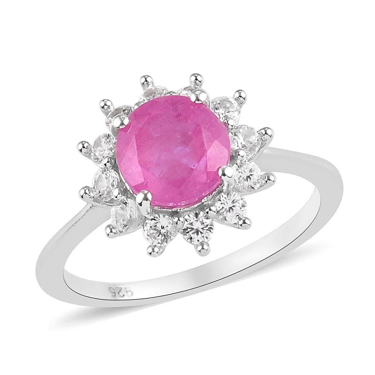 Ilakaka Hot Pink Sapphire and Natural Cambodian Zircon Ring in Platinum Overlay Sterling Silver 2.50 Ct.
