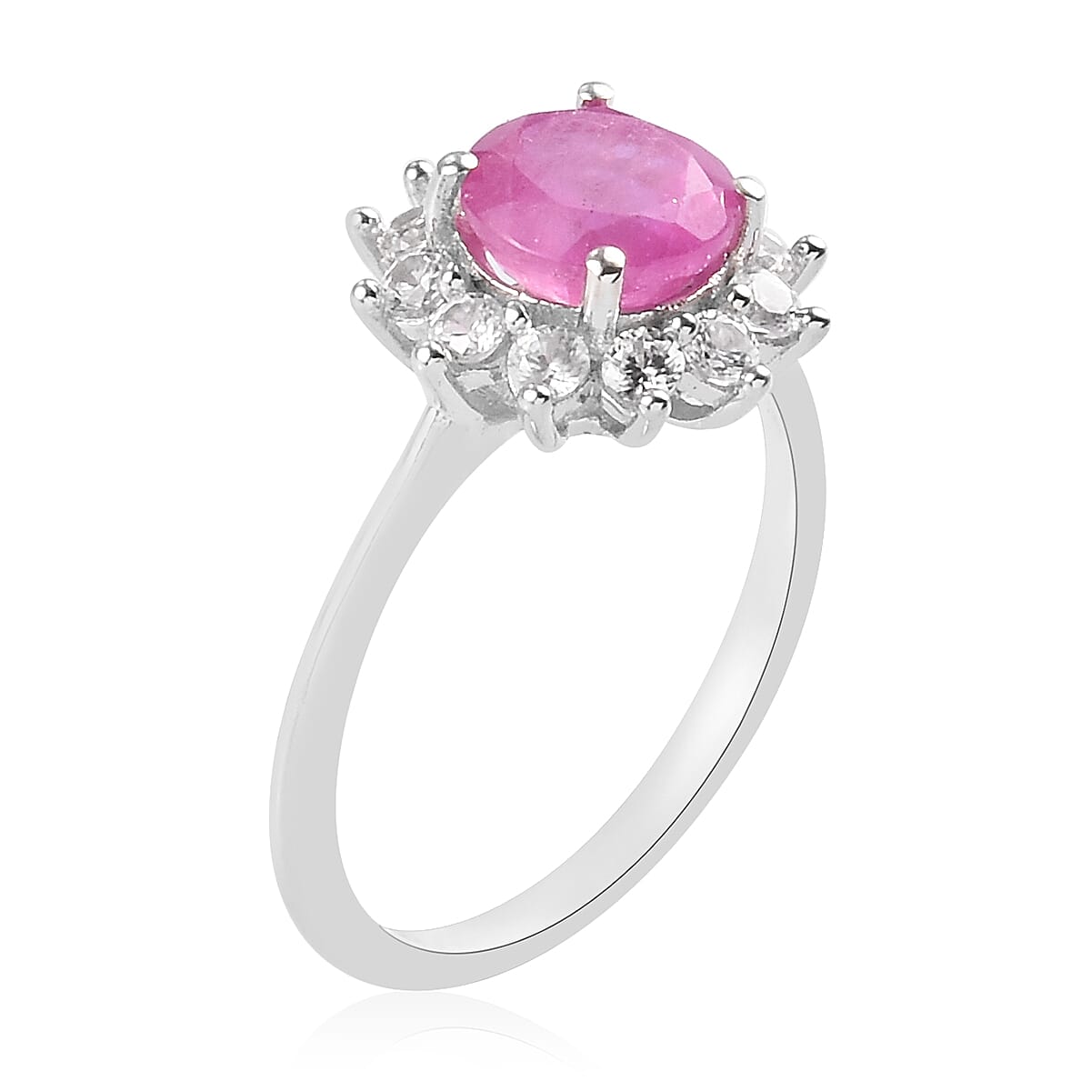 Ilakaka Hot Pink Sapphire and Natural Cambodian Zircon Ring in Platinum Overlay Sterling Silver 2.50 Ct.