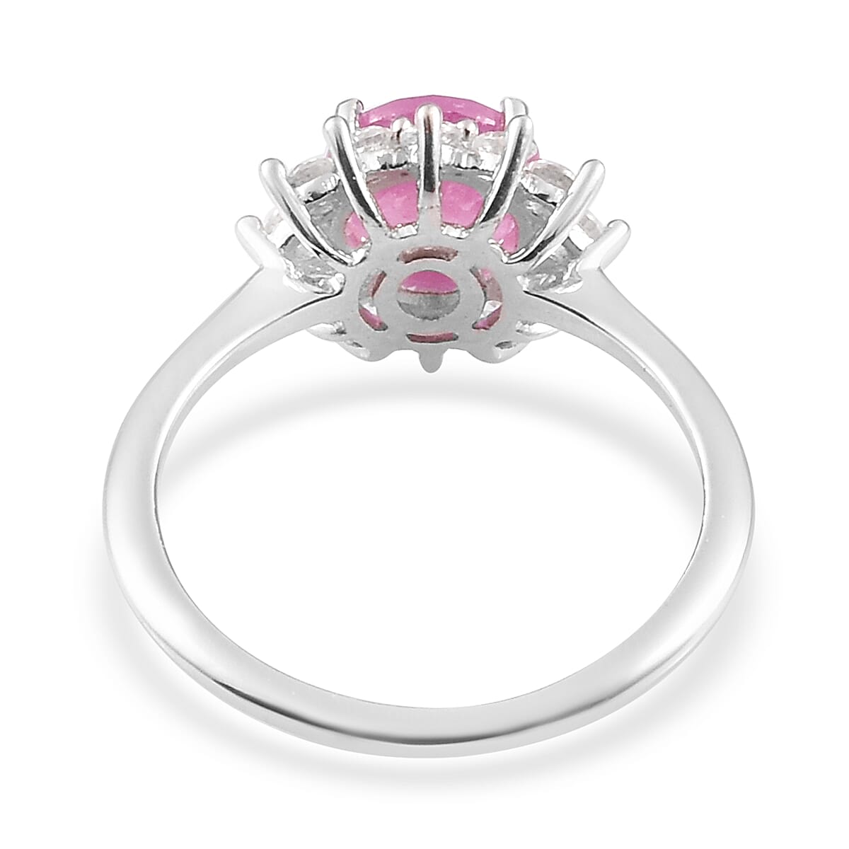 Ilakaka Hot Pink Sapphire and Natural Cambodian Zircon Ring in Platinum Overlay Sterling Silver 2.50 Ct.
