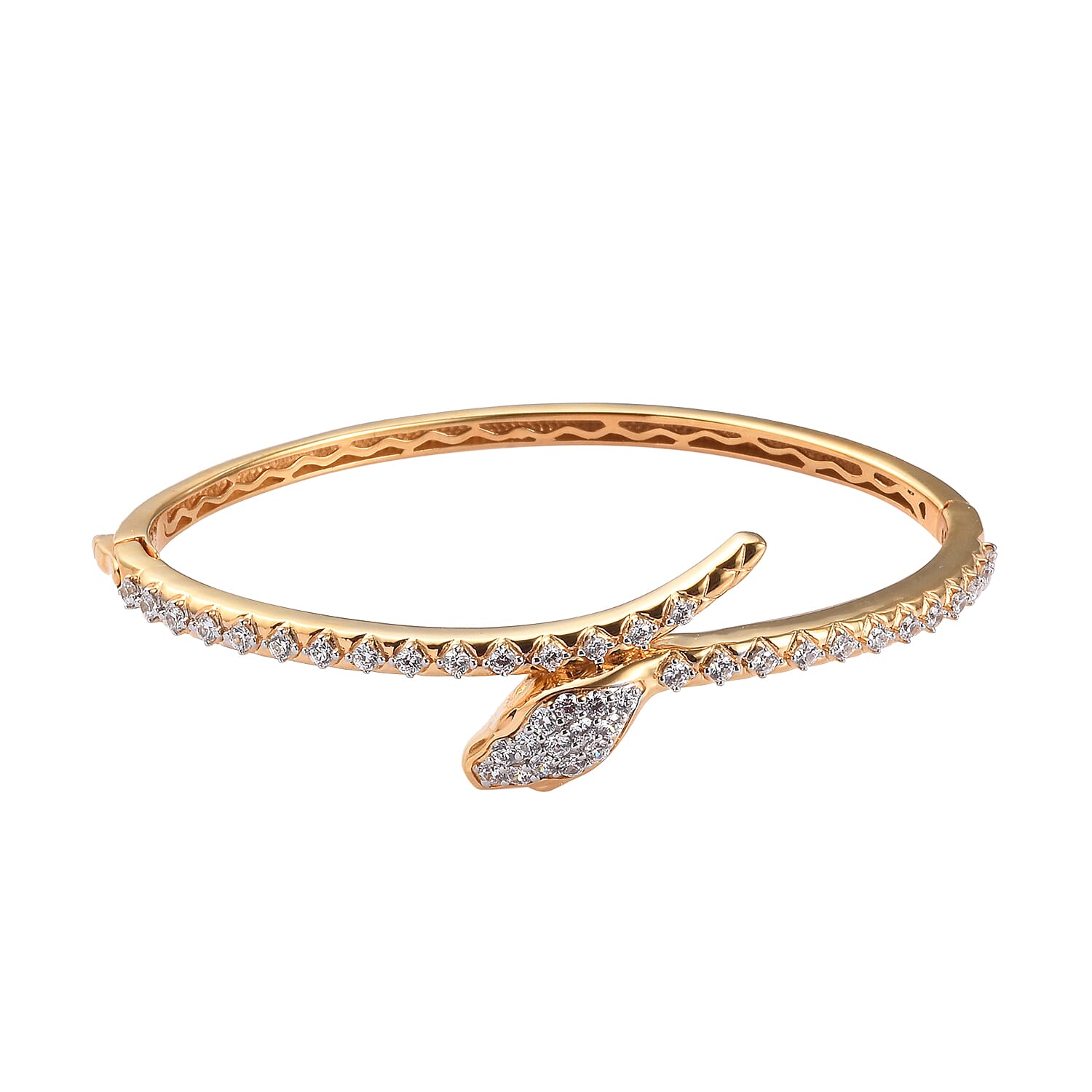 Lustro Stella 14K Gold Overlay Sterling Silver Bangle (Size 7.5) Made with Finest CZ, Silver wt. 19.35 Gms