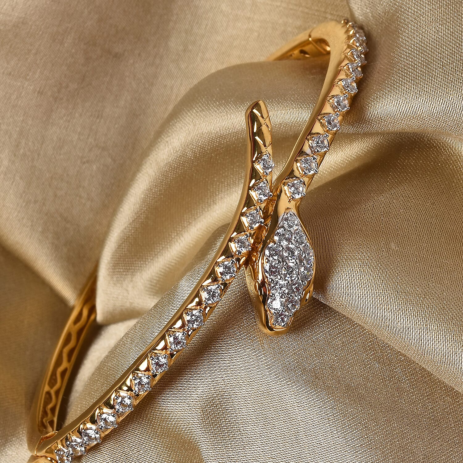 Lustro Stella 14K Gold Overlay Sterling Silver Bangle (Size 7.5) Made with Finest CZ, Silver wt. 19.35 Gms