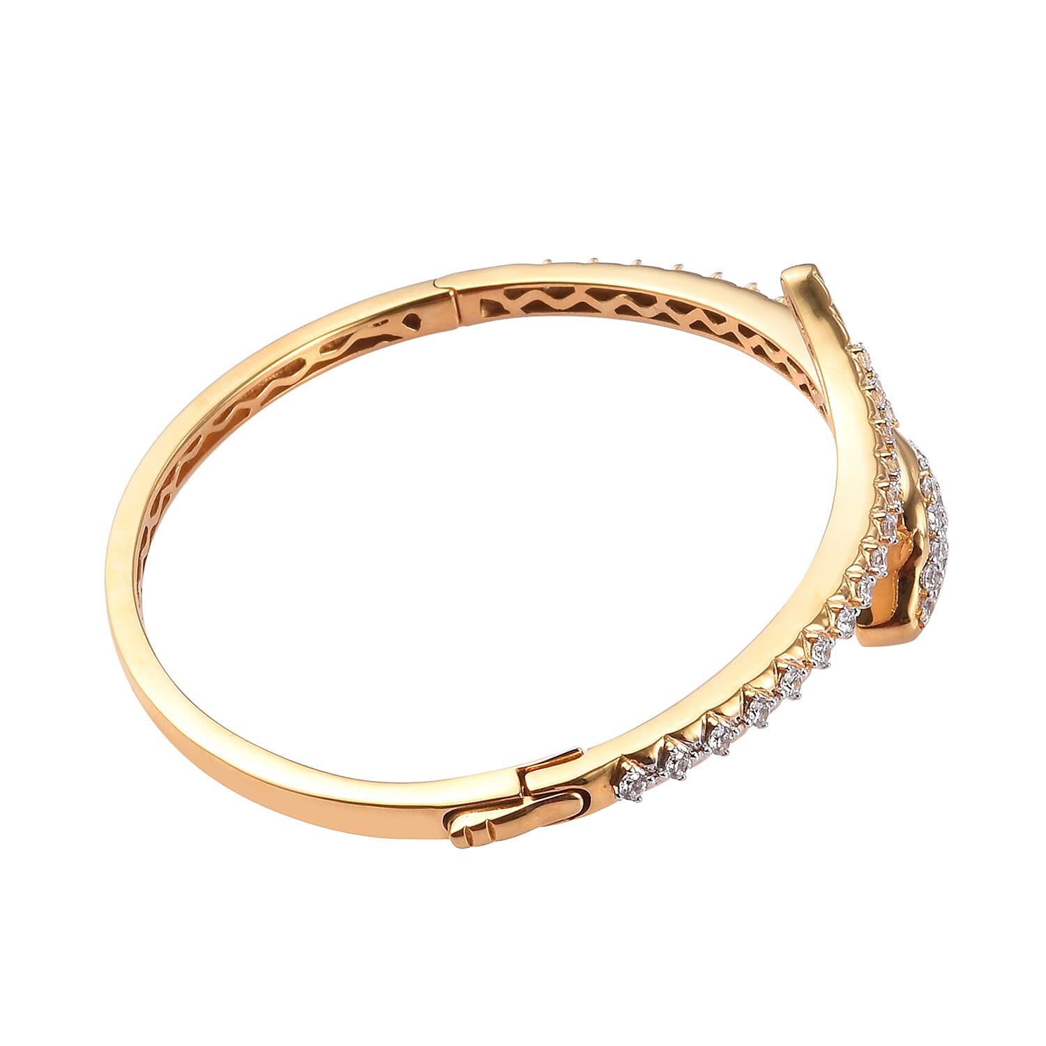 Lustro Stella 14K Gold Overlay Sterling Silver Bangle (Size 7.5) Made with Finest CZ, Silver wt. 19.35 Gms