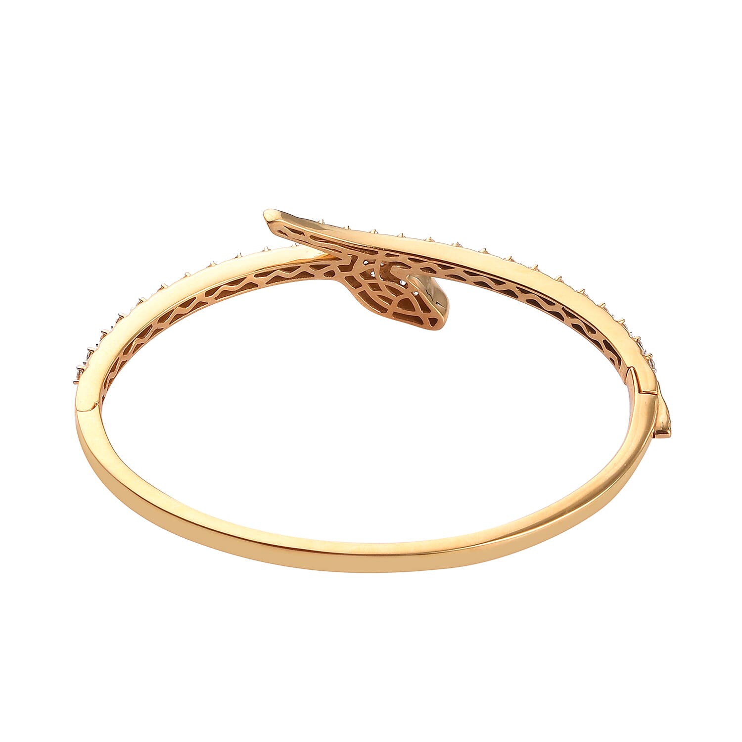 Lustro Stella 14K Gold Overlay Sterling Silver Bangle (Size 7.5) Made with Finest CZ, Silver wt. 19.35 Gms