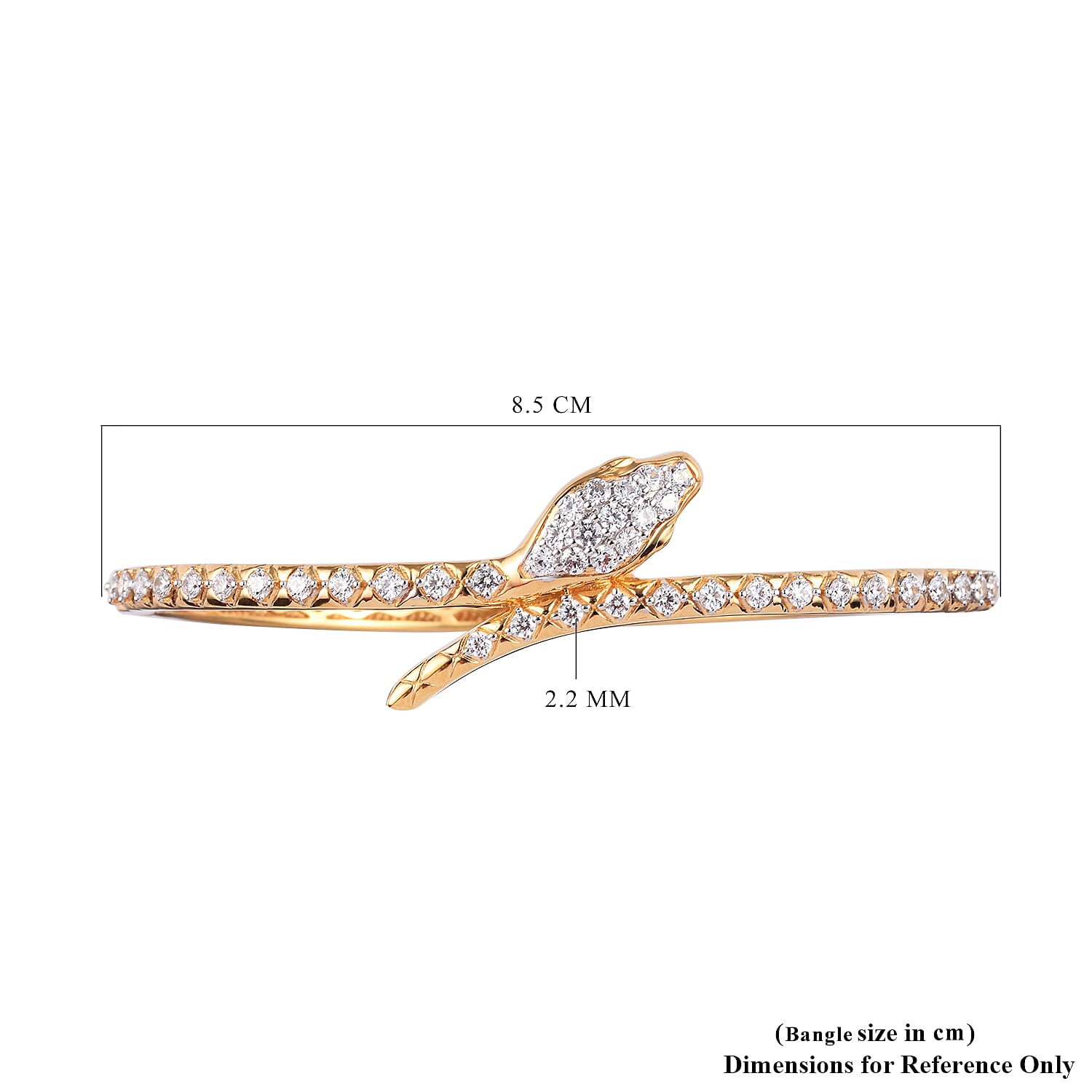 Lustro Stella 14K Gold Overlay Sterling Silver Bangle (Size 7.5) Made with Finest CZ, Silver wt. 19.35 Gms