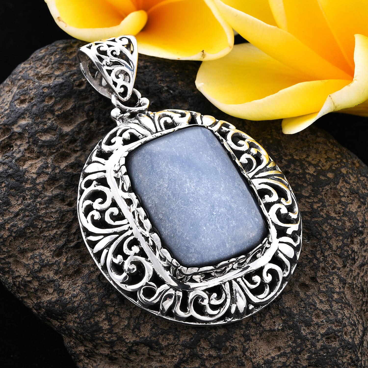 Royal Bali Collection - Blue Opal Pendant in Sterling Silver 28.52 Ct, Silver Wt 16.67 Gms