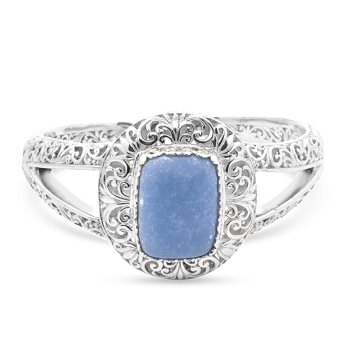 Royal Bali Collection- Blue Opal Cuff Bangle (Size 7.5) in Sterling Silver 28.36 Ct, Silver Wt 53.62 Gms