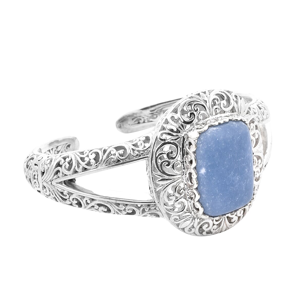 Royal Bali Collection- Blue Opal Cuff Bangle (Size 7.5) in Sterling Silver 28.36 Ct, Silver Wt 53.62 Gms