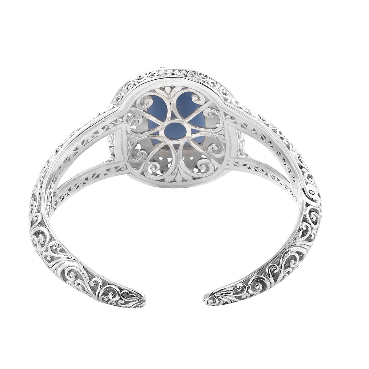 Royal Bali Collection- Blue Opal Cuff Bangle (Size 7.5) in Sterling Silver 28.36 Ct, Silver Wt 53.62 Gms