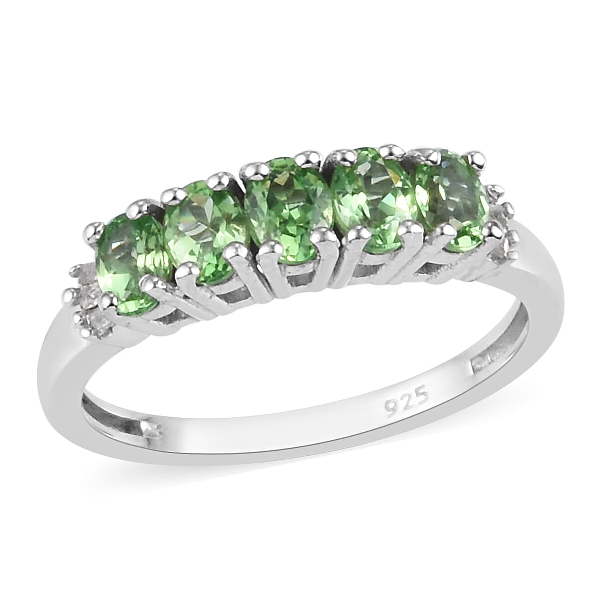 Tsavorite Garnet and Diamond Ring in Platinum Overlay Sterling Silver 1.00 Ct.