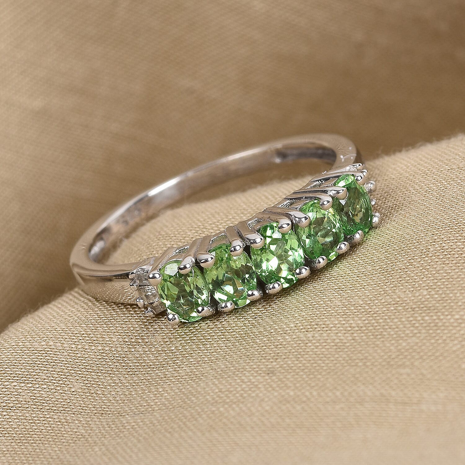 Tsavorite Garnet and Diamond Ring in Platinum Overlay Sterling Silver 1.00 Ct.
