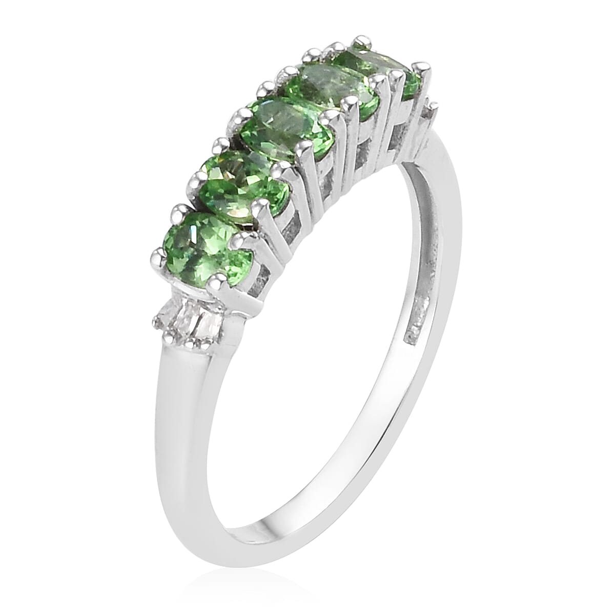 Tsavorite Garnet and Diamond Ring in Platinum Overlay Sterling Silver 1.00 Ct.