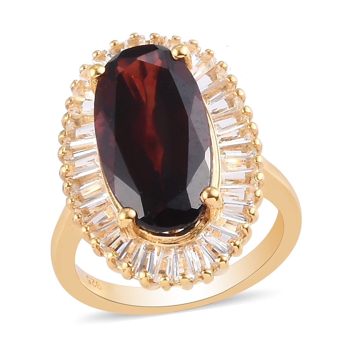 Mozambique Garnet and White Topaz Halo Ring in 14K Gold Overlay Sterling Silver 10.00 Ct.
