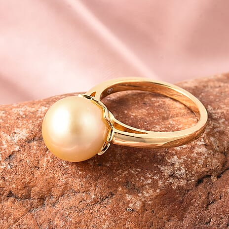 Galatea Pearl - Golden South Sea Momento Talking Pearl Ring in Yellow Gold Overlay Sterling Silver
