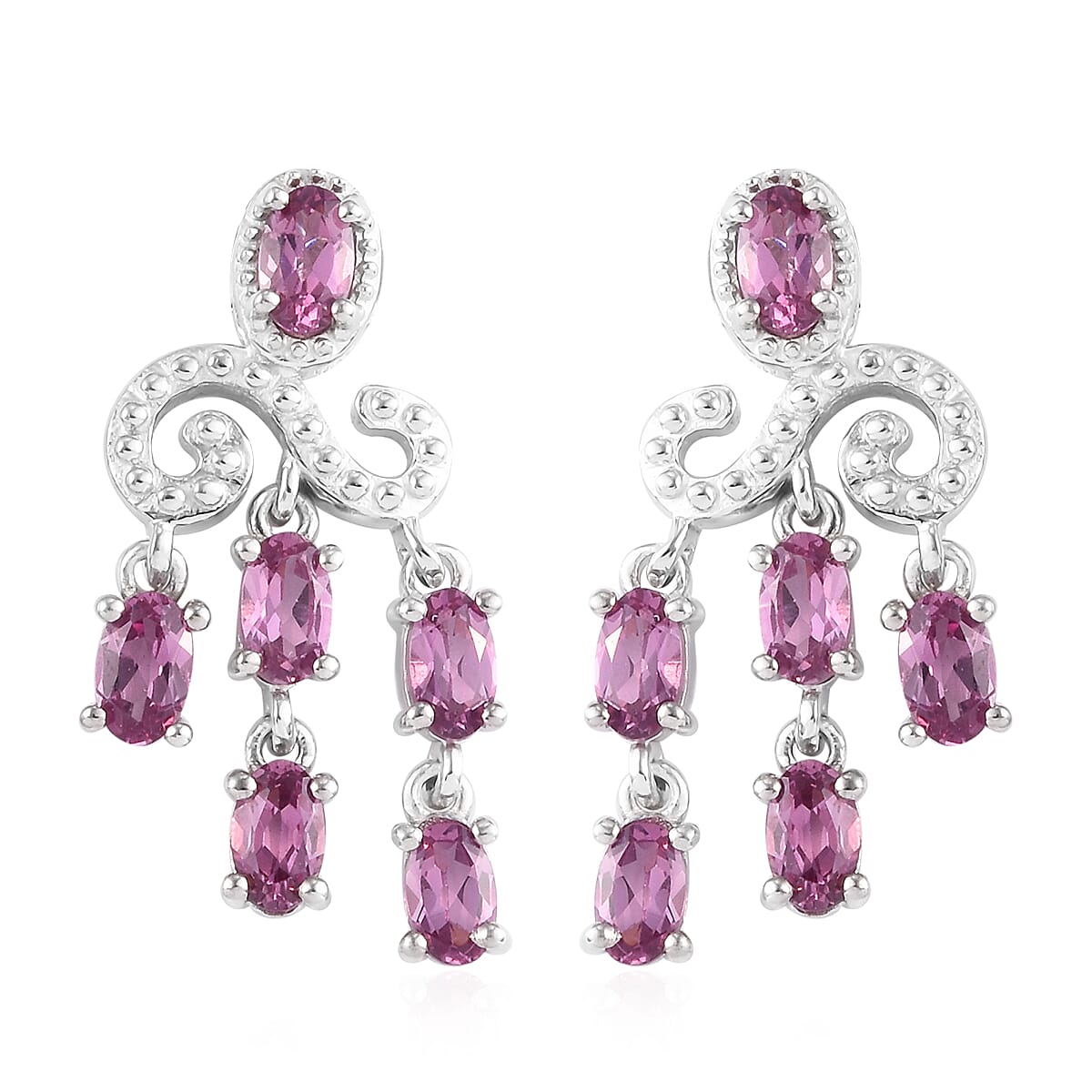 Lotus Garnet Chandelier Earring (with Push Back) in Platinum Overlay Sterling Silver 3.50 Ct.