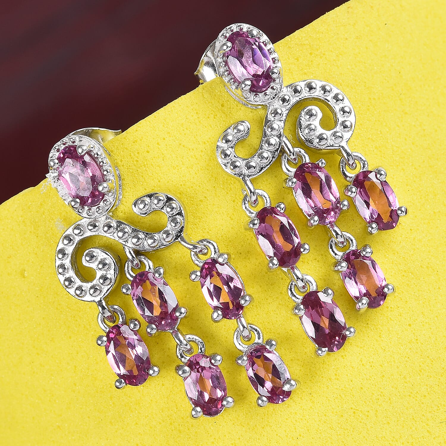 Lotus Garnet Chandelier Earring (with Push Back) in Platinum Overlay Sterling Silver 3.50 Ct.