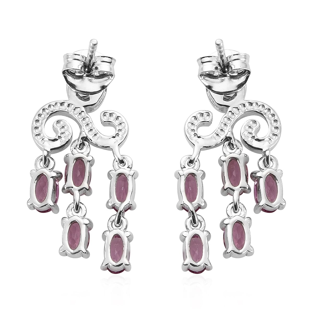 Lotus Garnet Chandelier Earring (with Push Back) in Platinum Overlay Sterling Silver 3.50 Ct.