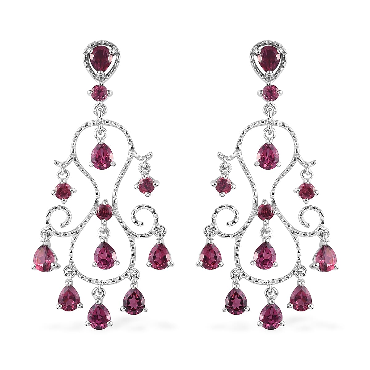 Orissa Rose Garnet Earrings (with Push Back) in Platinum Overlay Sterling Silver 6.00 Ct, Silver wt. 8.00 Gms