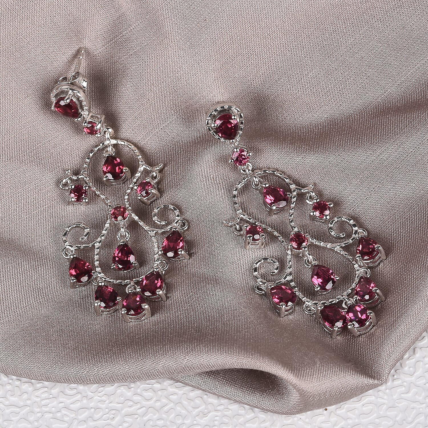 Orissa Rose Garnet Earrings (with Push Back) in Platinum Overlay Sterling Silver 6.00 Ct, Silver wt. 8.00 Gms