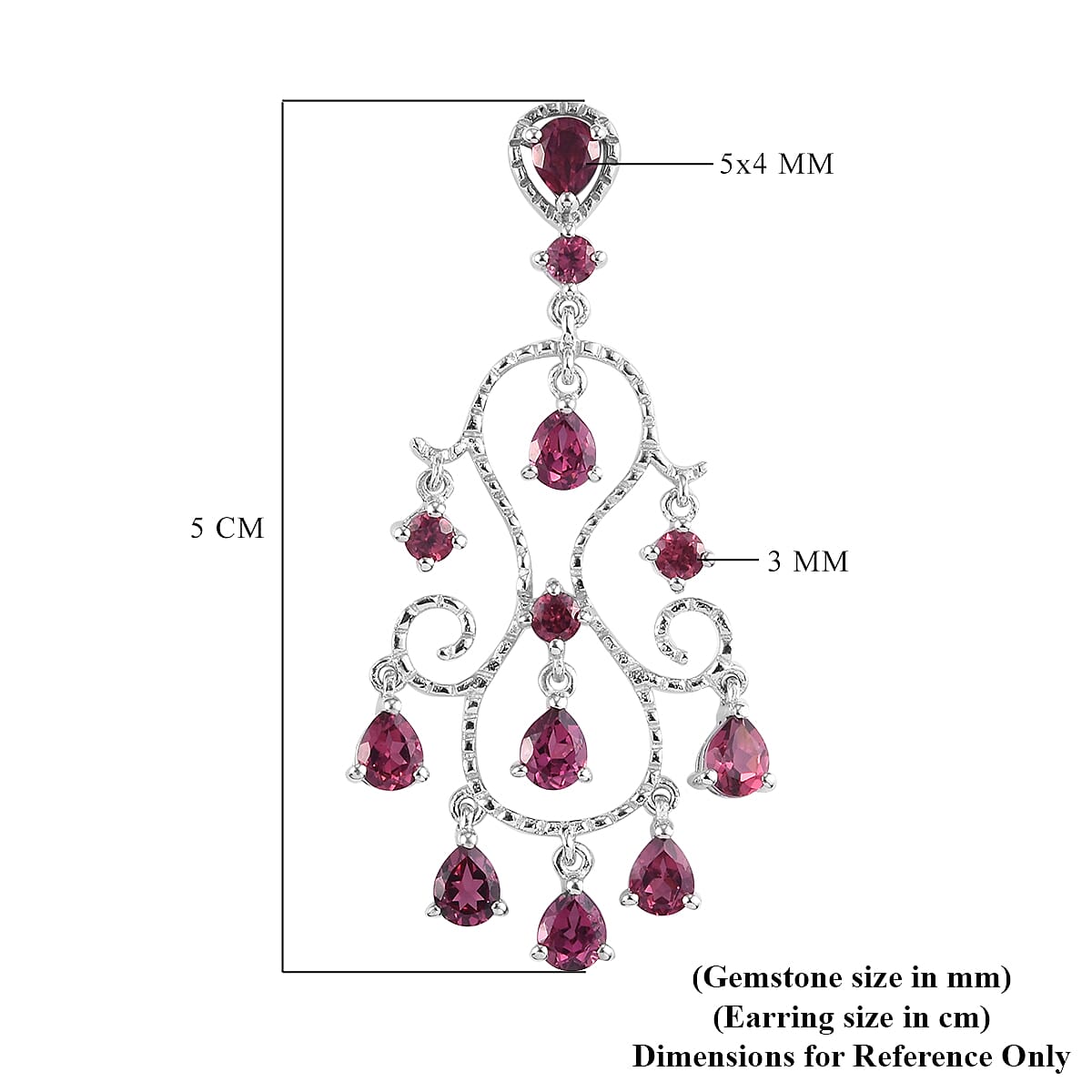 Orissa Rose Garnet Earrings (with Push Back) in Platinum Overlay Sterling Silver 6.00 Ct, Silver wt. 8.00 Gms