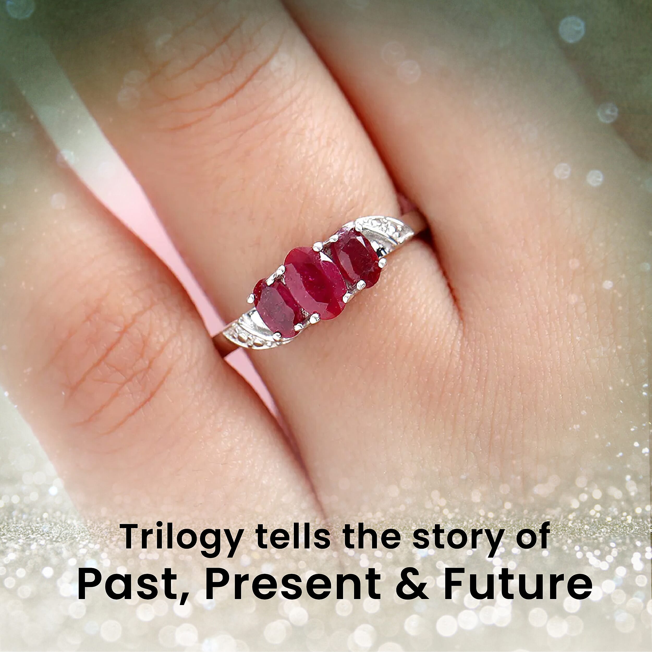 African Ruby Trilogy Ring in Sterling Silver