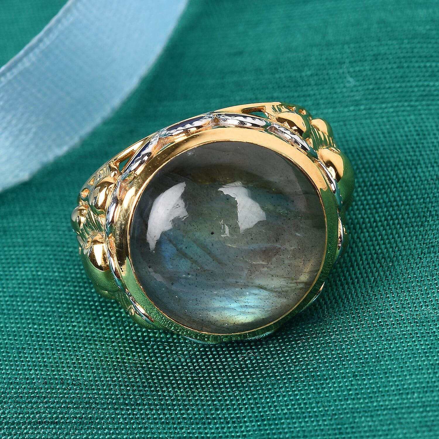 GP Italian Garden Collection - Labradorite and Blue Sapphire Enamelled Ring in 14K Gold Overlay Sterling Silver 13.62 Ct.