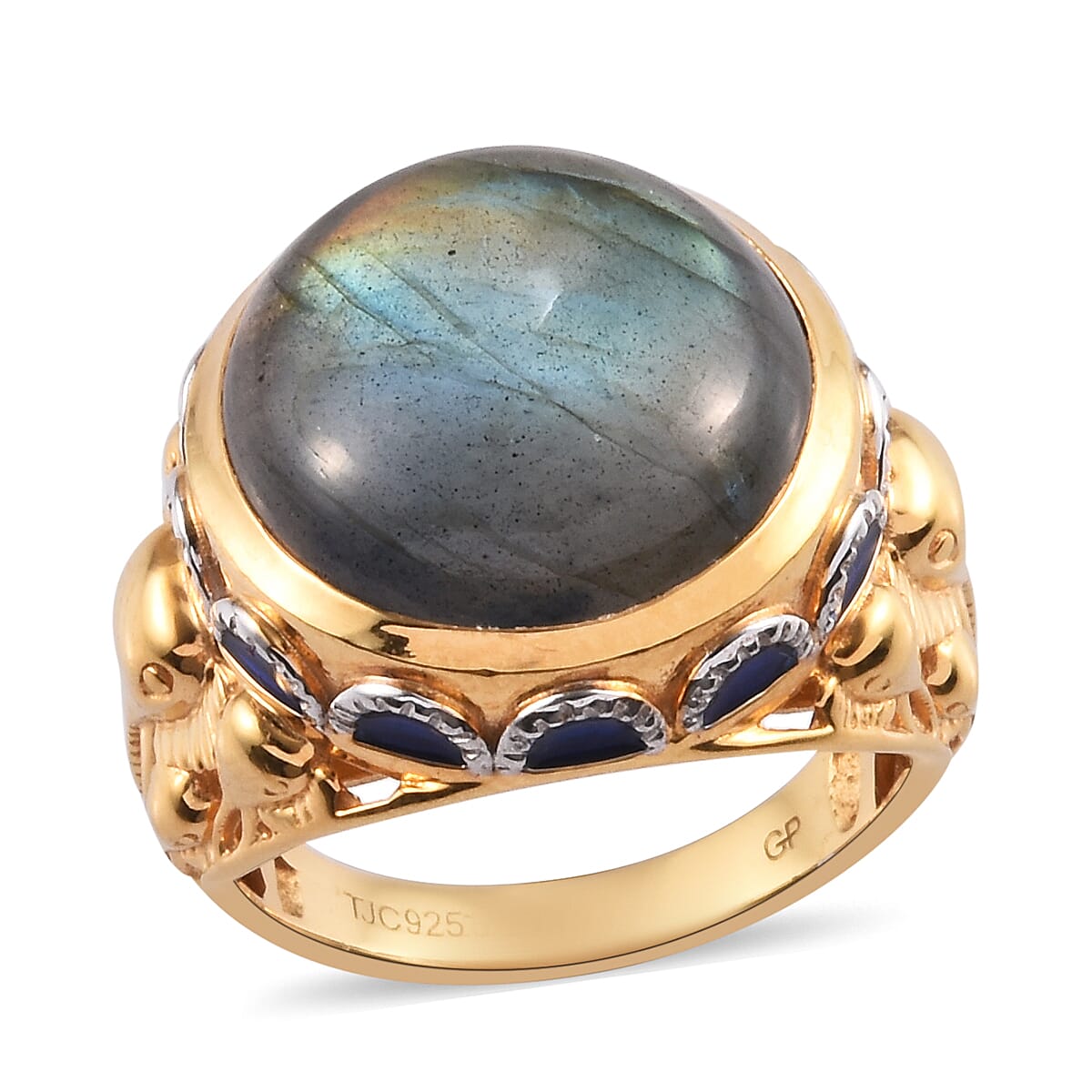 GP Italian Garden Collection - Labradorite and Blue Sapphire Enamelled Ring in 14K Gold Overlay Sterling Silver 13.62 Ct.