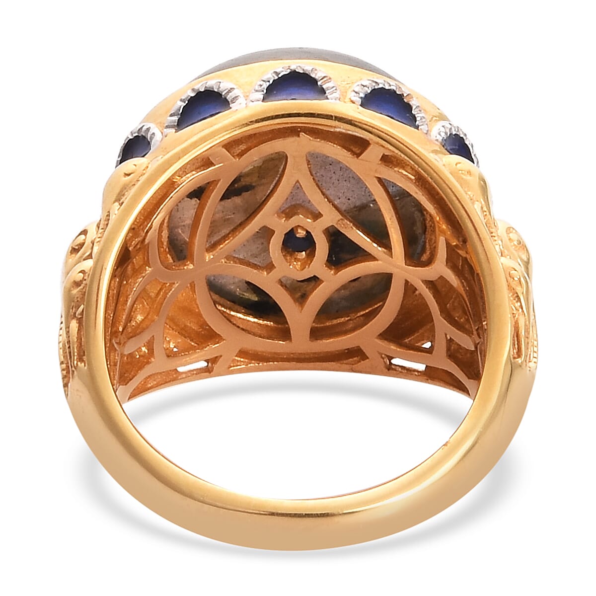 GP Italian Garden Collection - Labradorite and Blue Sapphire Enamelled Ring in 14K Gold Overlay Sterling Silver 13.62 Ct.