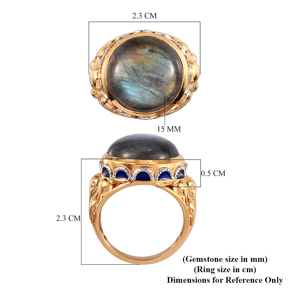 GP Italian Garden Collection - Labradorite and Blue Sapphire Enamelled Ring in 14K Gold Overlay Sterling Silver 13.62 Ct.