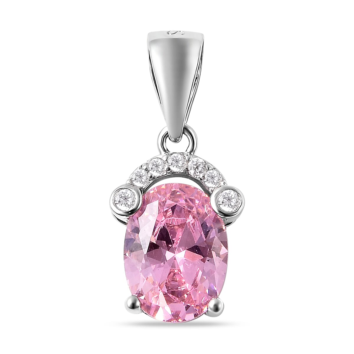 ELANZA Simulated Pink Sapphire and Simulated Diamond Pendant in Rhodium Overlay Sterling Silver