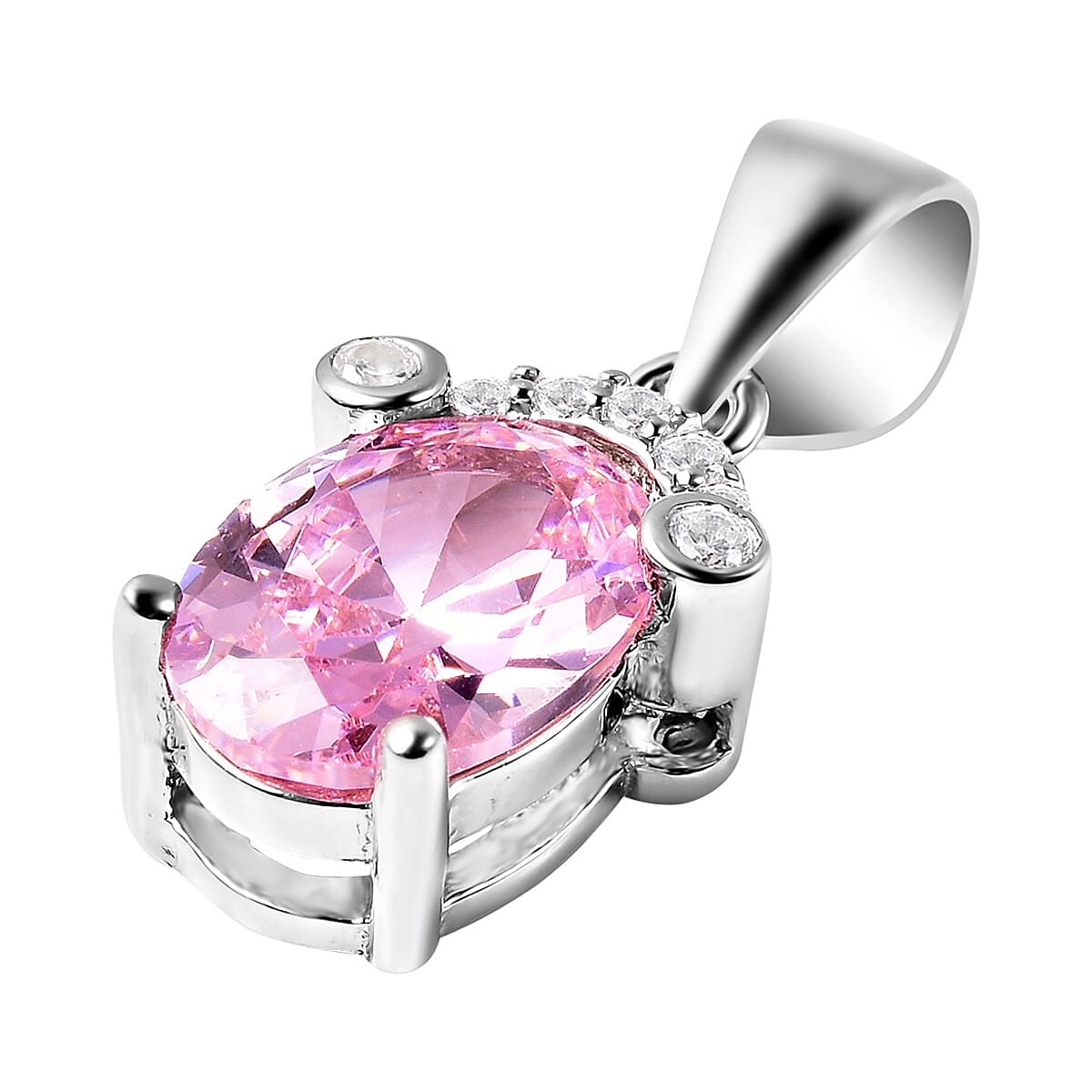 ELANZA Simulated Pink Sapphire and Simulated Diamond Pendant in Rhodium Overlay Sterling Silver