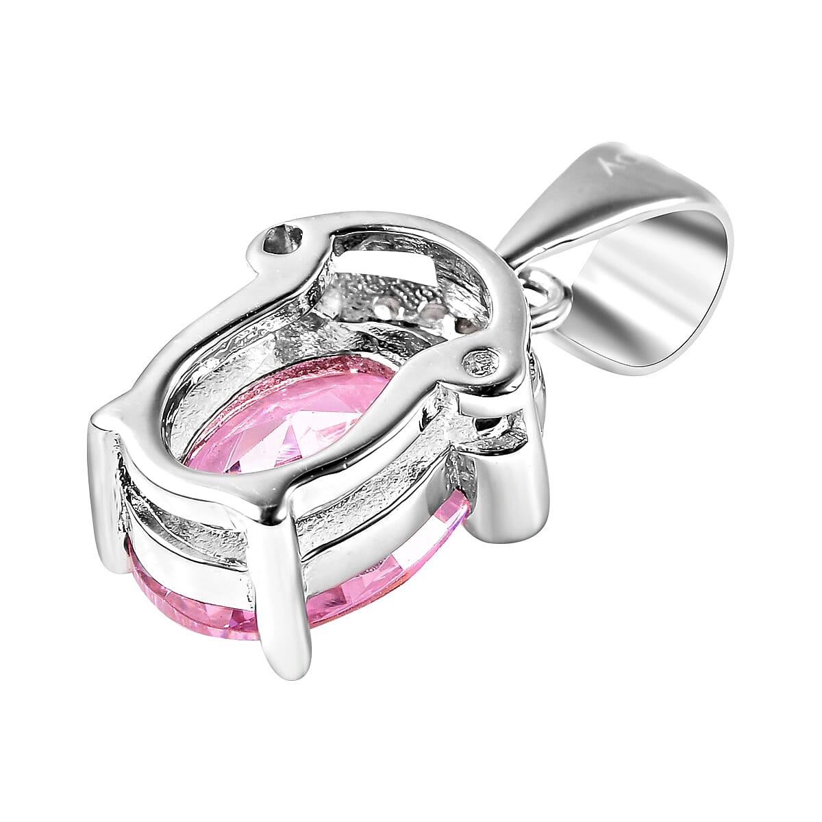 ELANZA Simulated Pink Sapphire and Simulated Diamond Pendant in Rhodium Overlay Sterling Silver