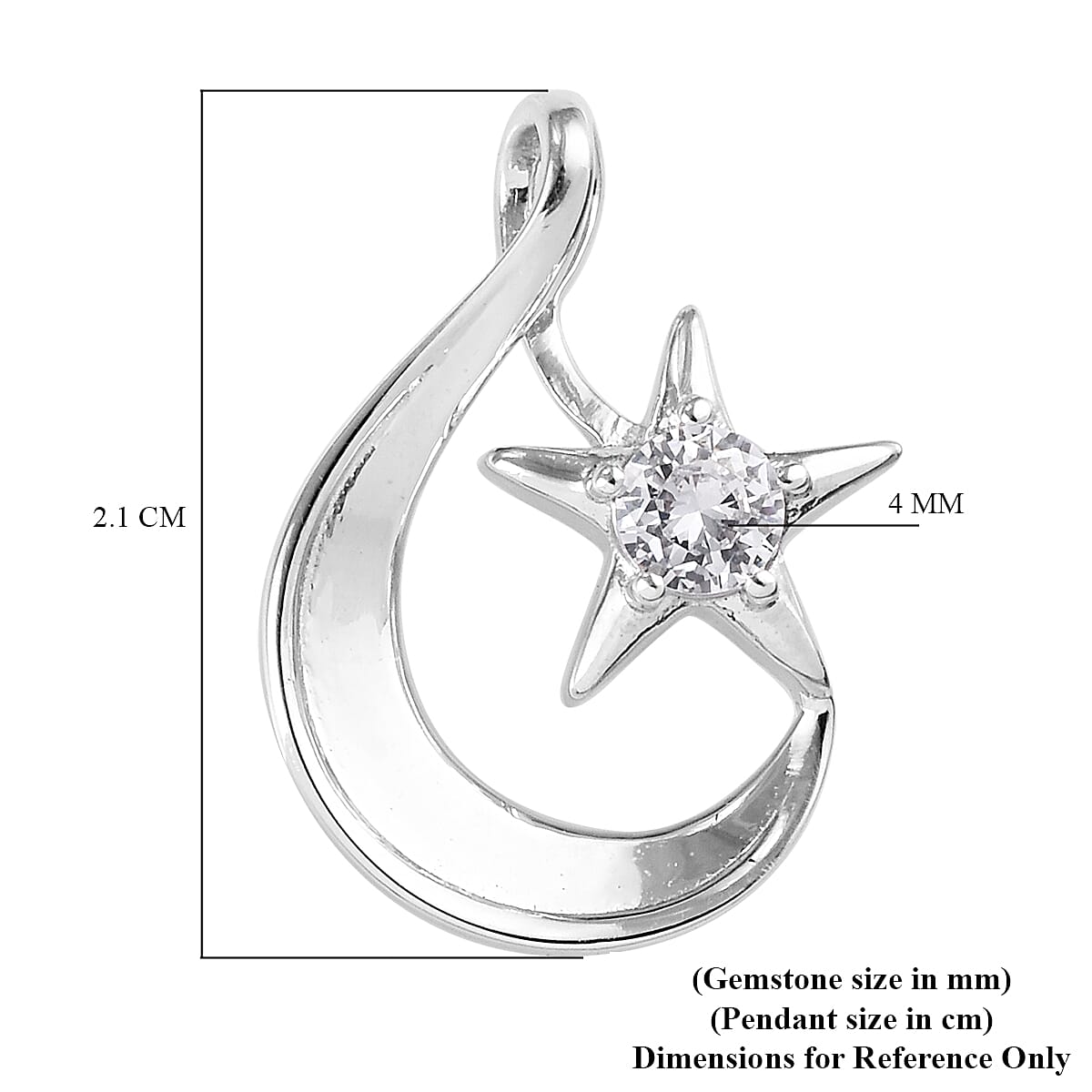 ELANZA Simulated Diamond Crescent Moon and Star Pendant in Platinum Overlay Sterling Silver