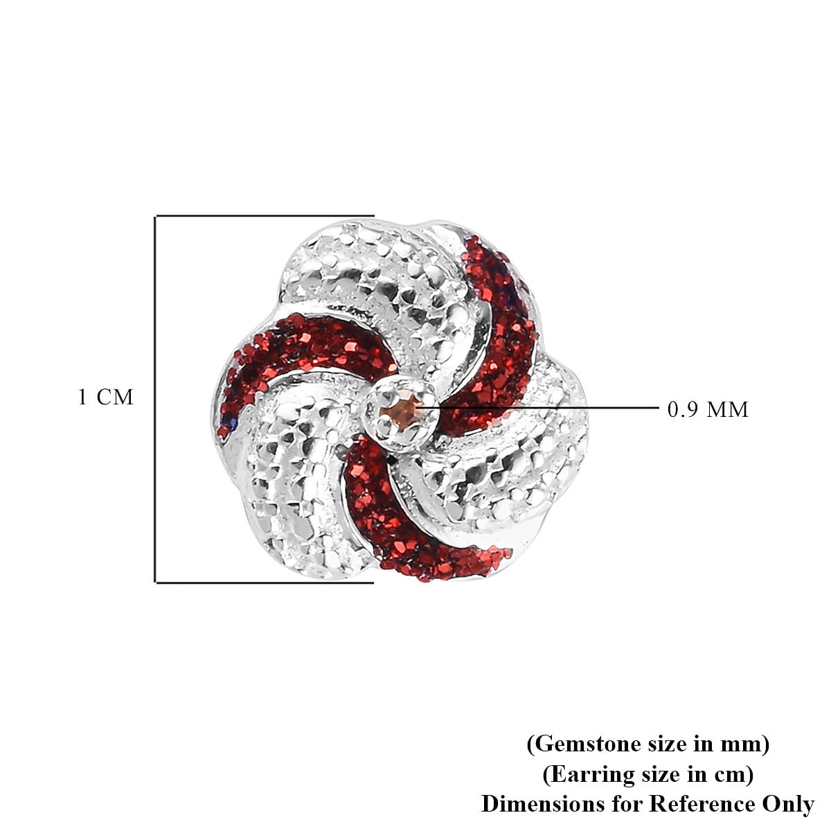 Red Diamond Swirl Design Stud Earrings (with Push Back) in Sterling Silver