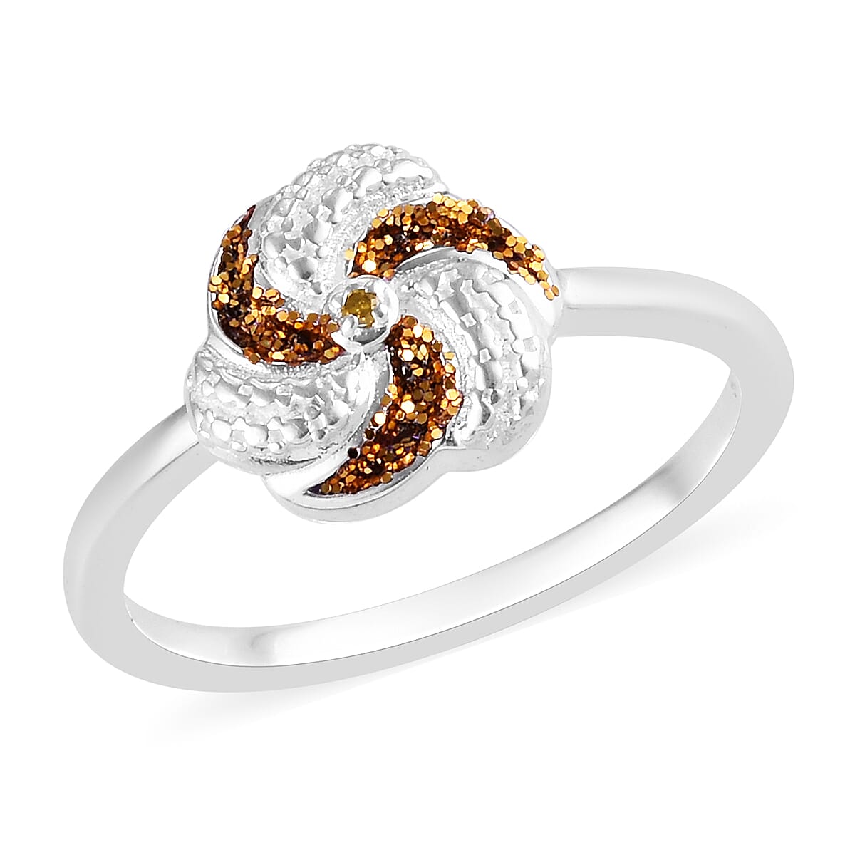Yellow Diamond Swirl Design Ring in Sterling Silver