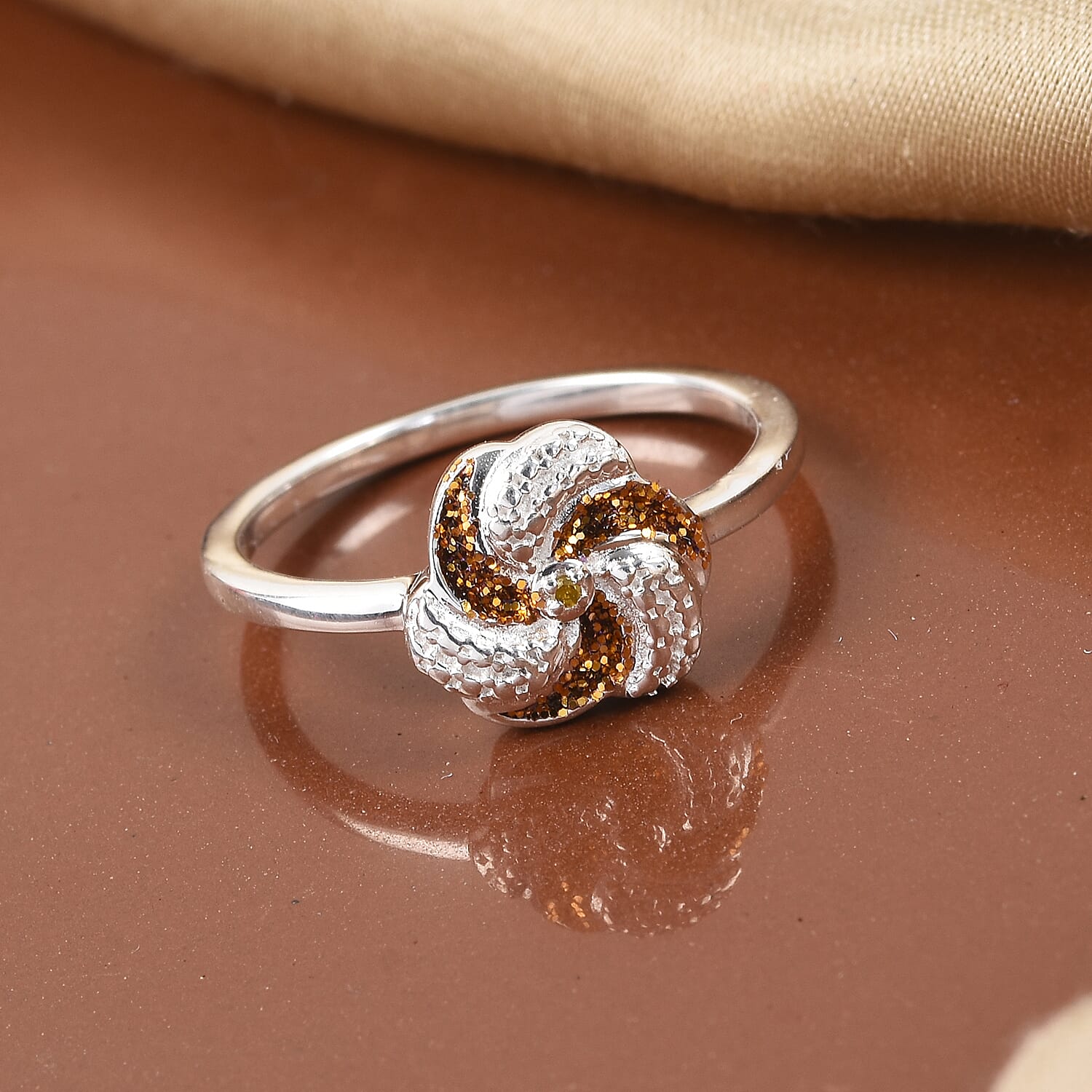 Yellow Diamond Swirl Design Ring in Sterling Silver