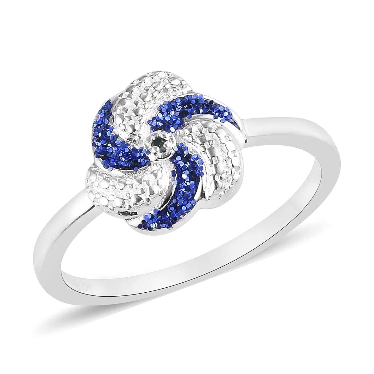 Blue Diamond  Swirl Design Ring in Sterling Silver