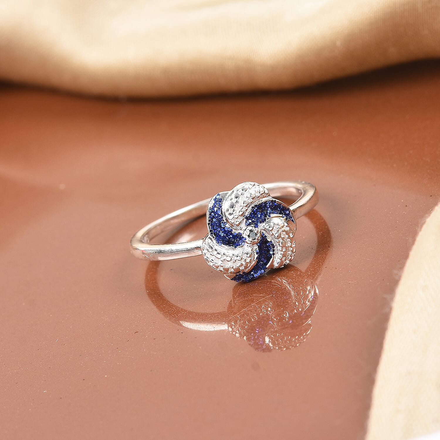 Blue Diamond  Swirl Design Ring in Sterling Silver