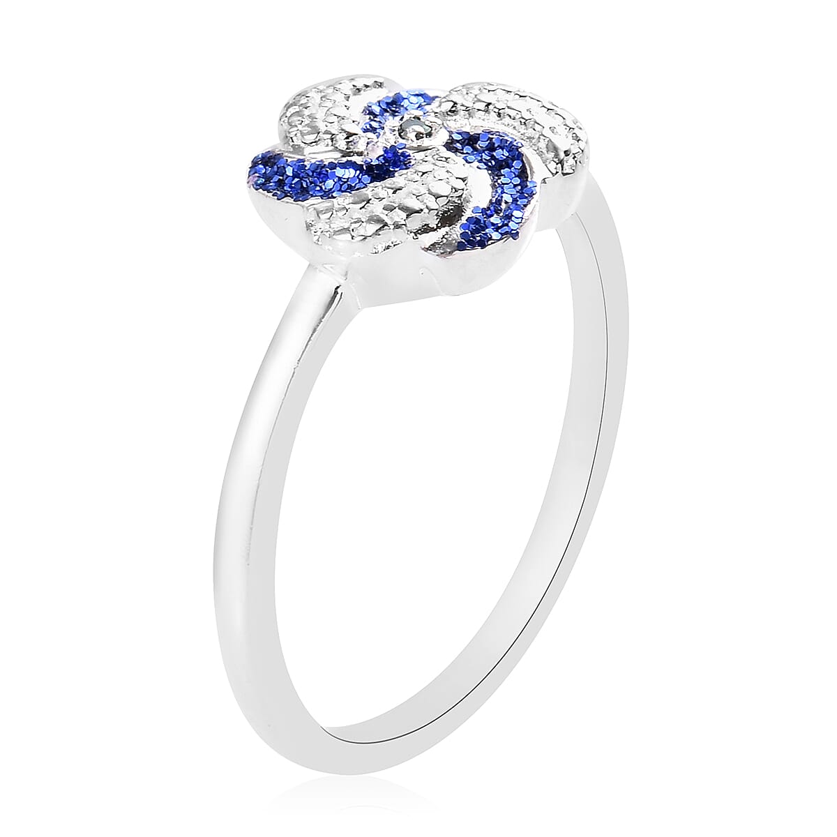 Blue Diamond  Swirl Design Ring in Sterling Silver