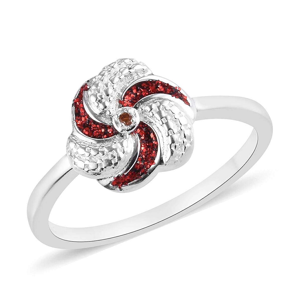 Red Diamond Swirl Design Ring in Sterling Silver