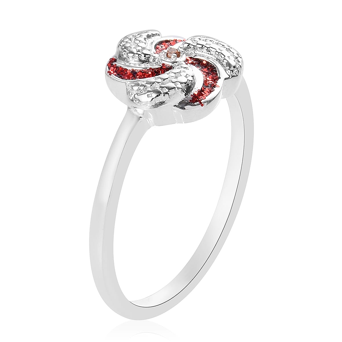 Red Diamond Swirl Design Ring in Sterling Silver