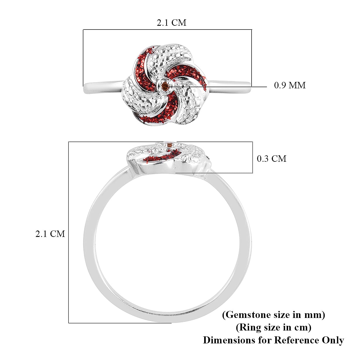 Red Diamond Swirl Design Ring in Sterling Silver