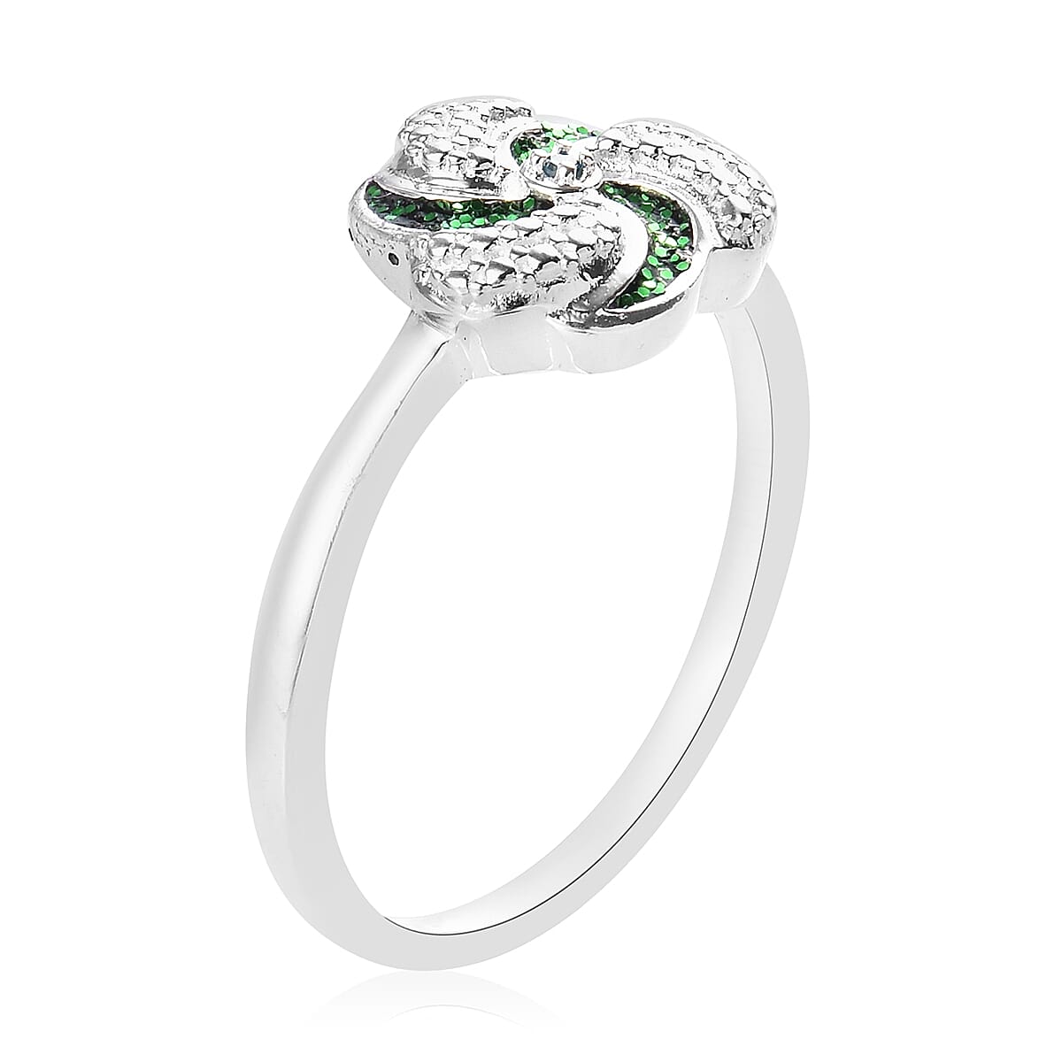 Green Diamond Swirl Design Ring in Sterling Silver