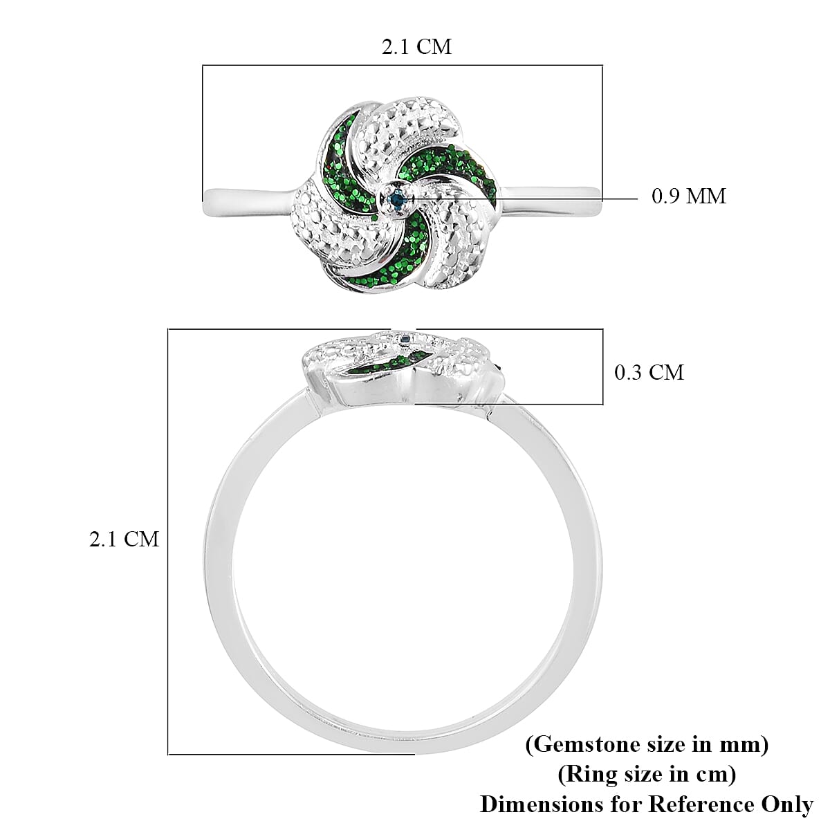 Green Diamond Swirl Design Ring in Sterling Silver