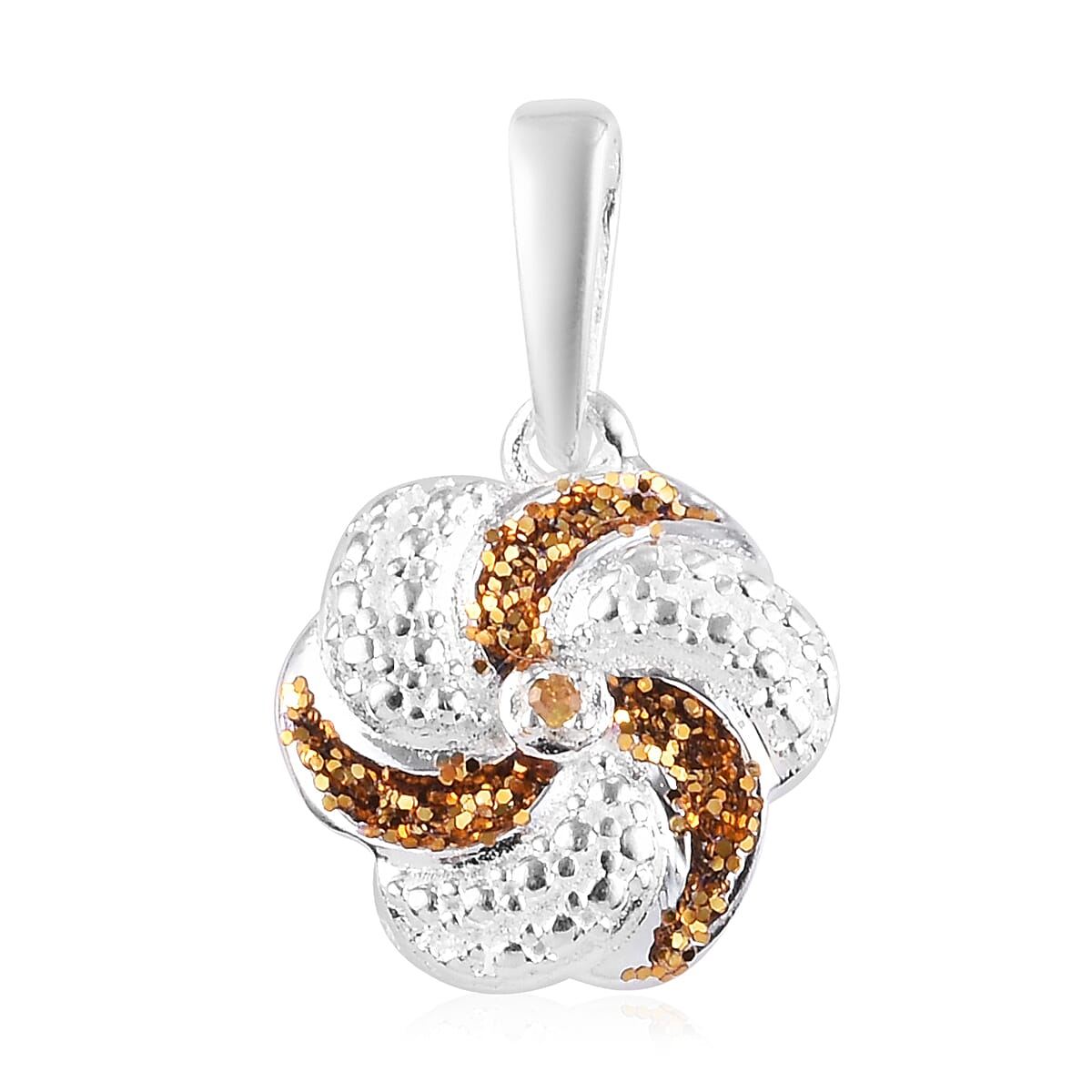 Yellow Diamond Swirl Design Pendant in Sterling Silver