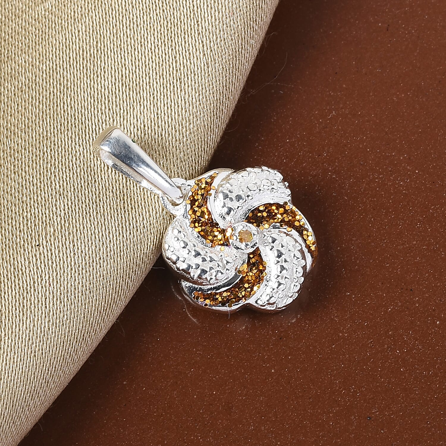 Yellow Diamond Swirl Design Pendant in Sterling Silver