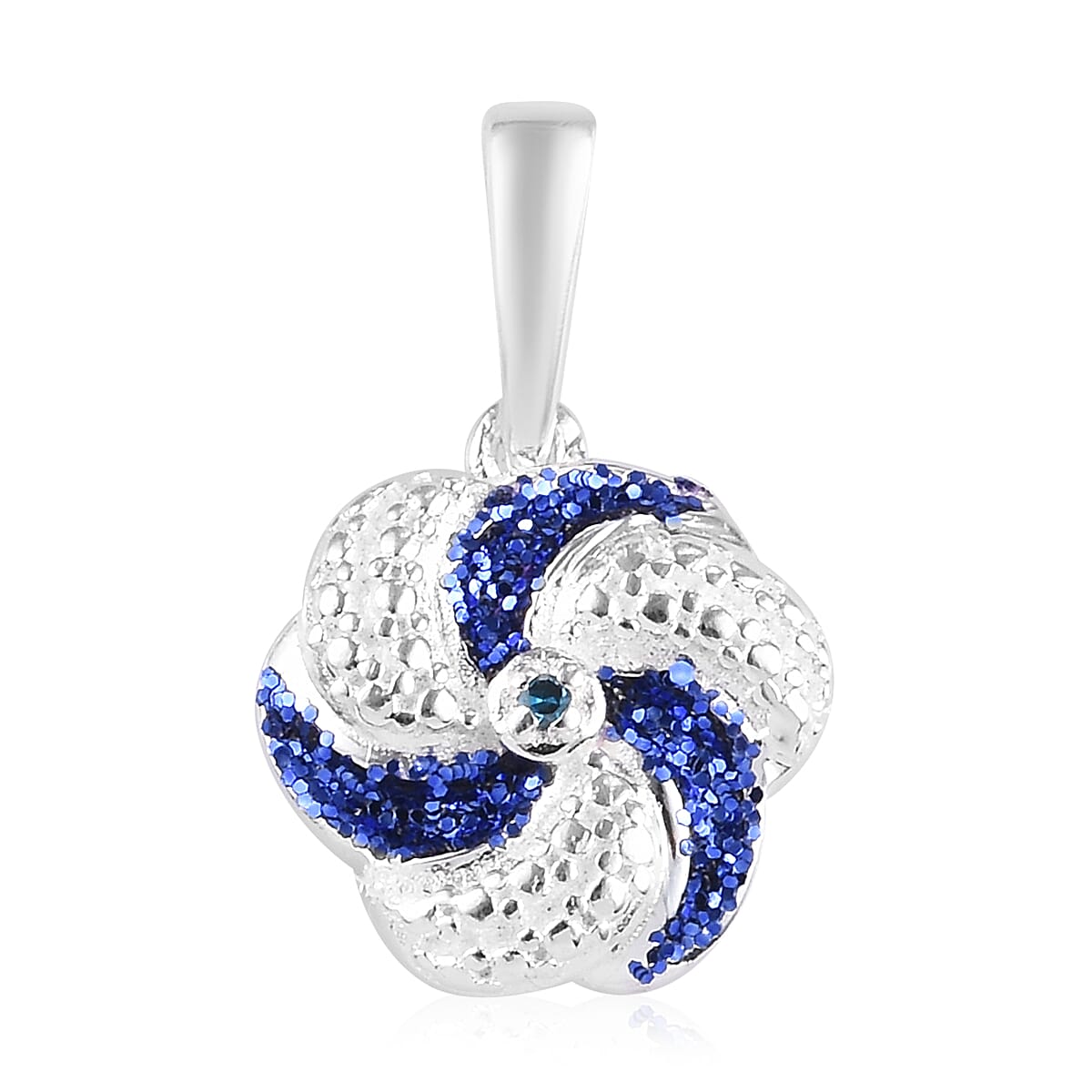 Blue Diamond Swirl Design Pendant in Sterling Silver