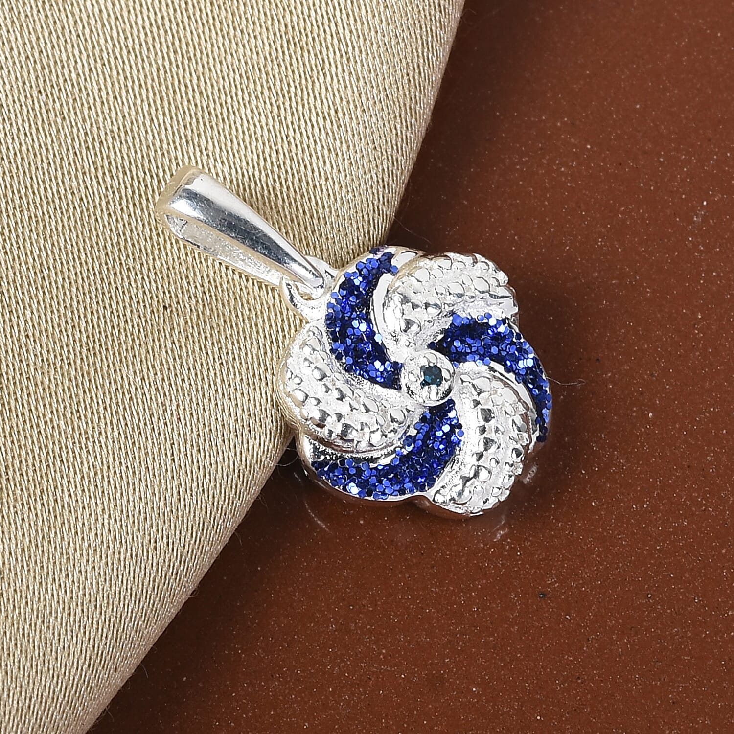 Blue Diamond Swirl Design Pendant in Sterling Silver