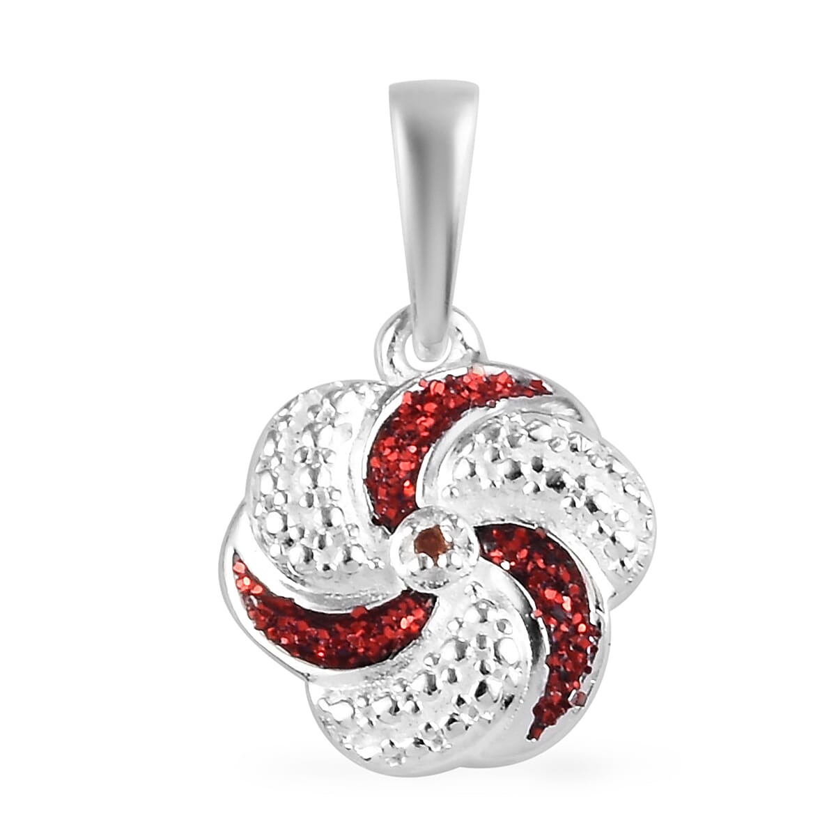 Red Diamond  Swirl Design Pendant in Sterling Silver